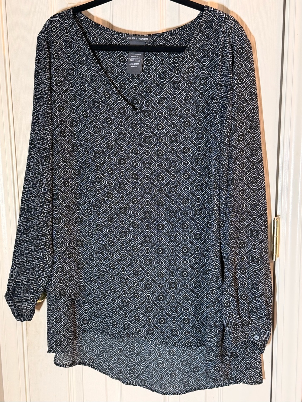 Chelsea & Theodore Black and White Geometric V-Neck Tunic